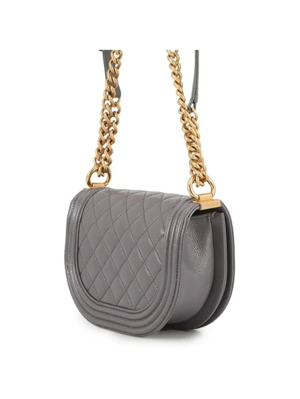 Chanel Chain Shoulder Bag Quilted CC Logo Boy Small Caviar Leather 2-Way